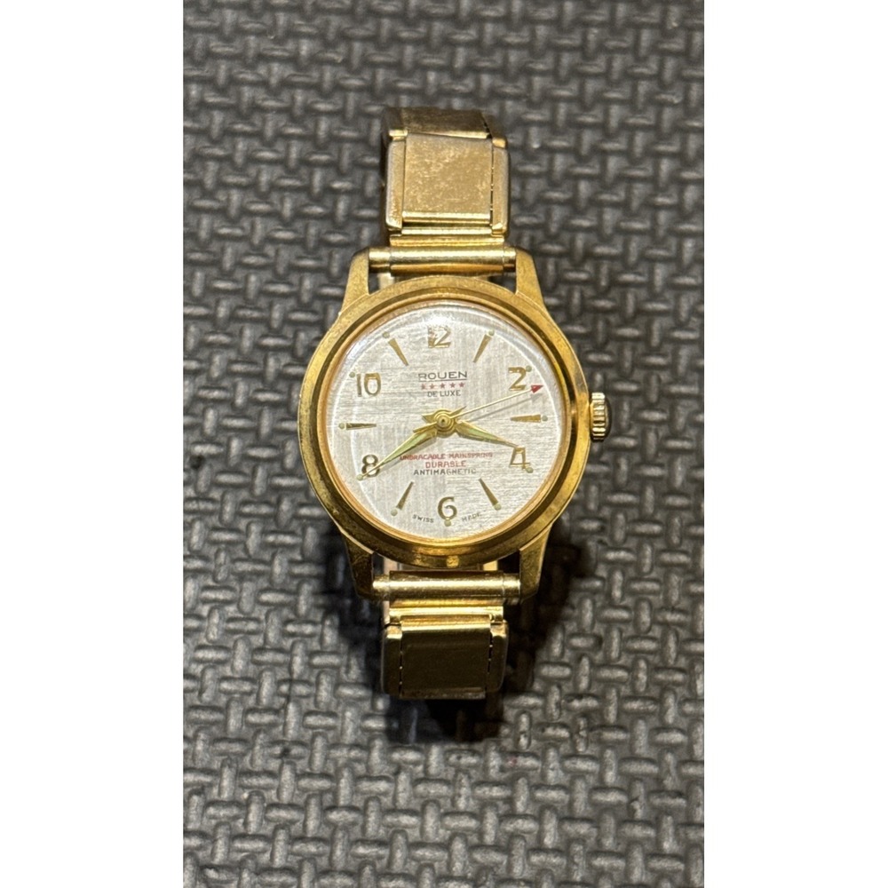 Vintage Swiss Made Rouen DE LUXE Mechanical Ladies Watch Unbreakable Mainspring